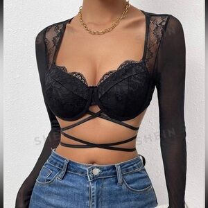 SHEIN sexy crop strap long sleeve top M